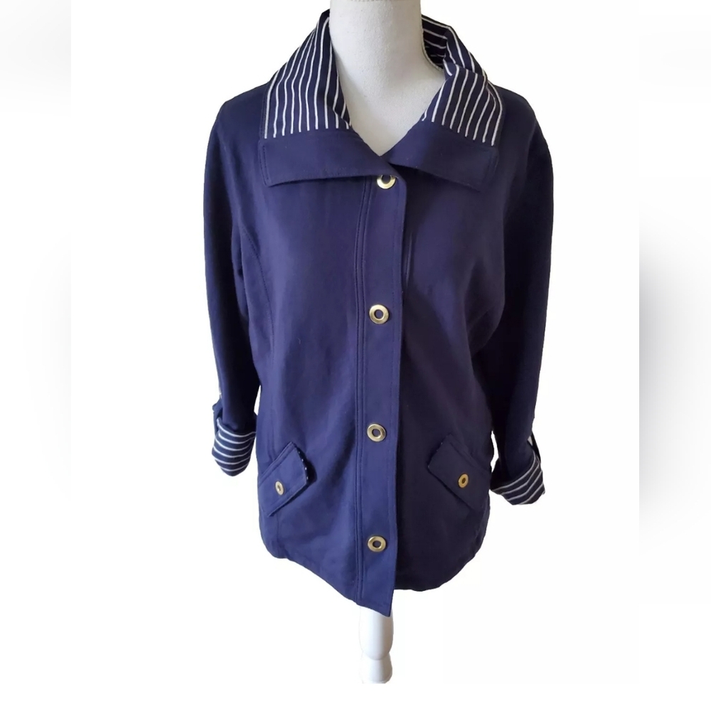 JM Collections Soft Jacket Women's Medium Intrepid Blue Button Classic Revival